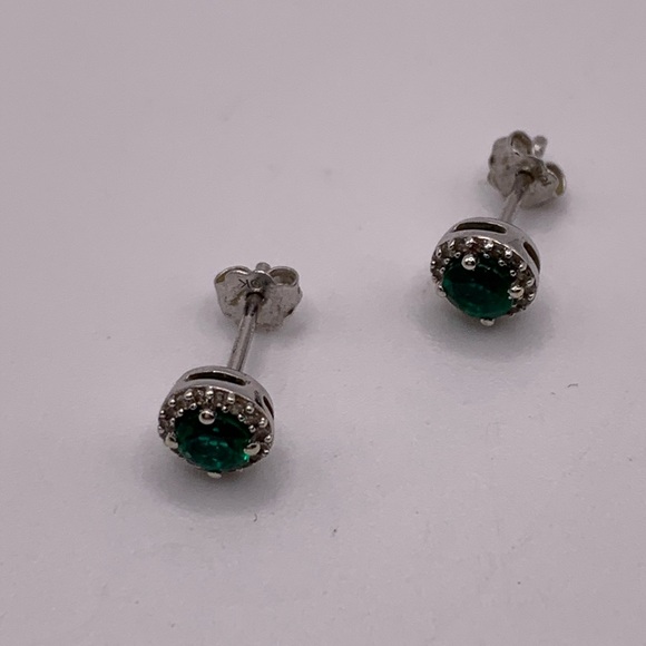 Jewelry - 10K white gold lab created emerald and diamond studs